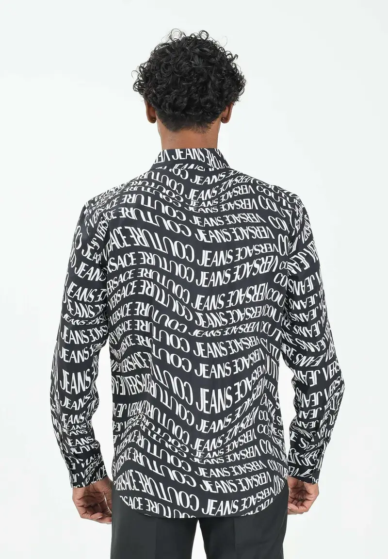 Camicia a manica lunga nera da uomo con stampa Liquify Logomania all-over miniatura 3