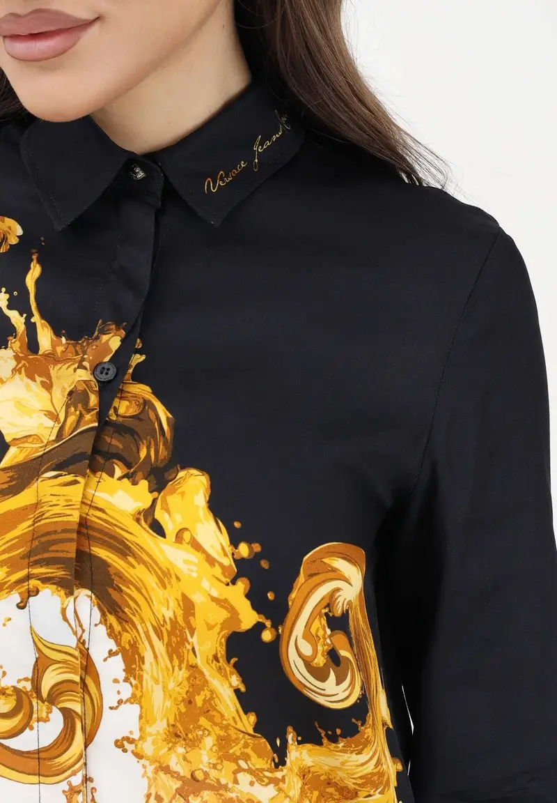 Camicia a manica lunga nera e bianca da donna con stampa Wave Couture miniatura 3