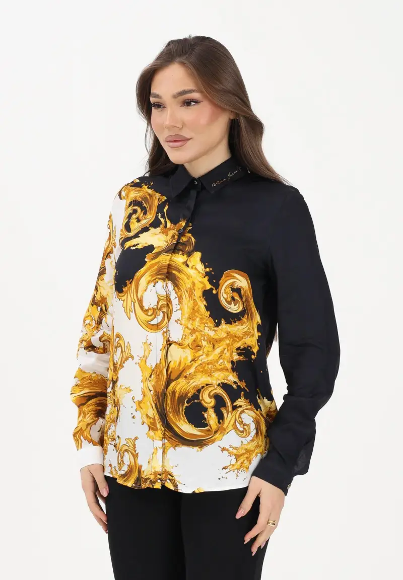 Camicia a manica lunga nera e bianca da donna con stampa Wave Couture