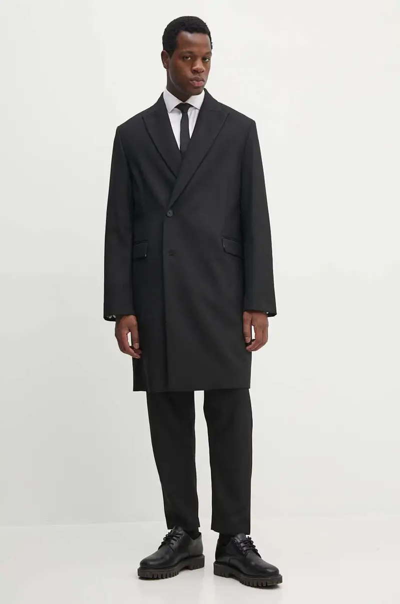 cappotto con aggiunta di lana colore nero 77GAT424 N0351 miniatura 2