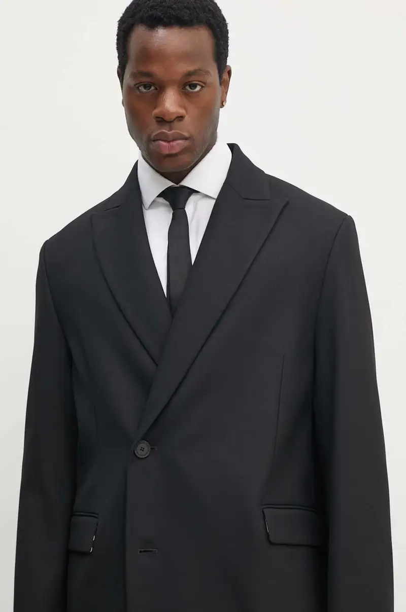 cappotto con aggiunta di lana colore nero 77GAT424 N0351 miniatura 4