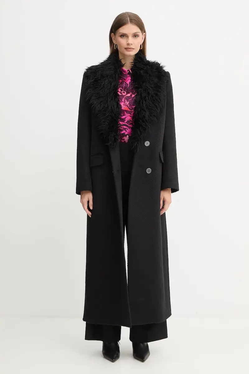 cappotto con lana colore nero 79HAT418 N0342 miniatura 2