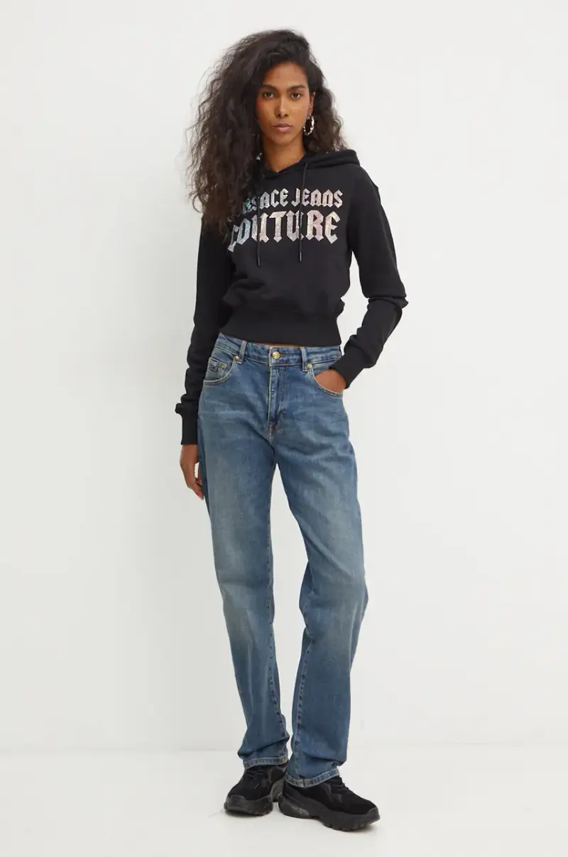 felpa in cotone donna colore nero con cappuccio con applicazione 77HAIL00 CF00L miniatura 2