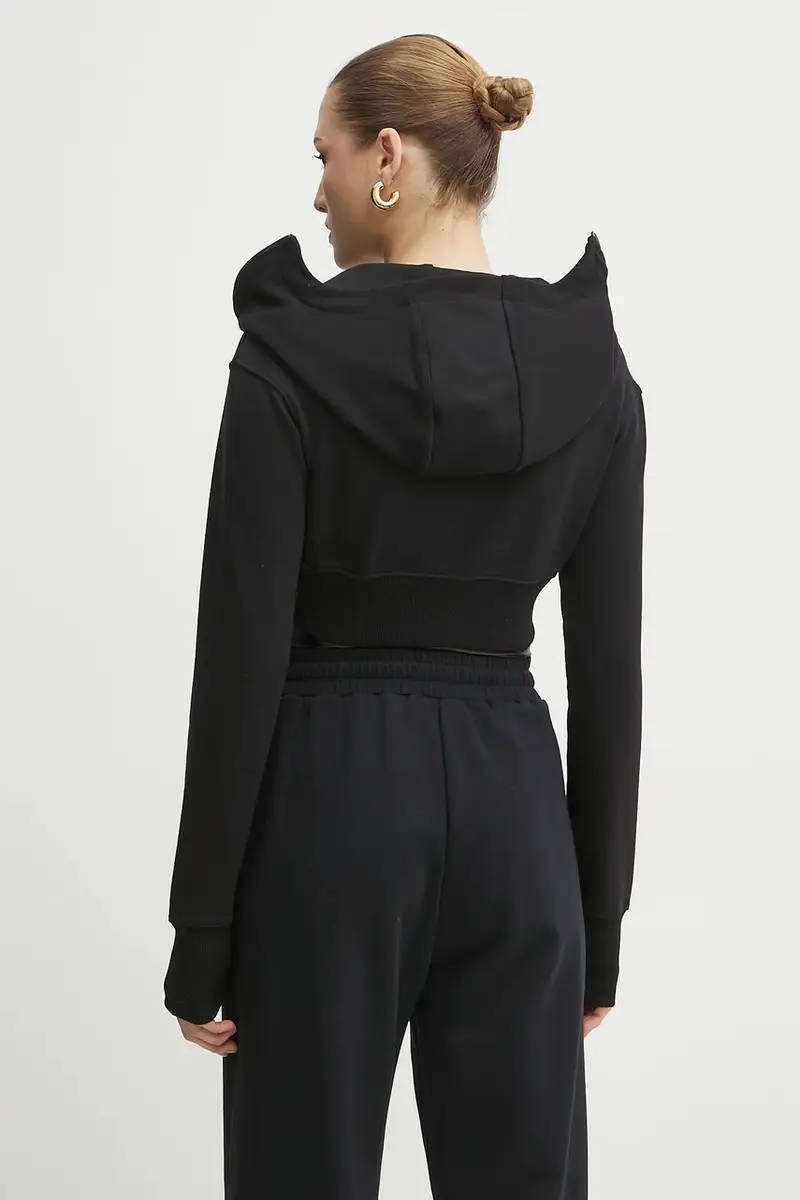 felpa in cotone donna colore nero con cappuccio con applicazione 78HAIC08 CF00C miniatura 3