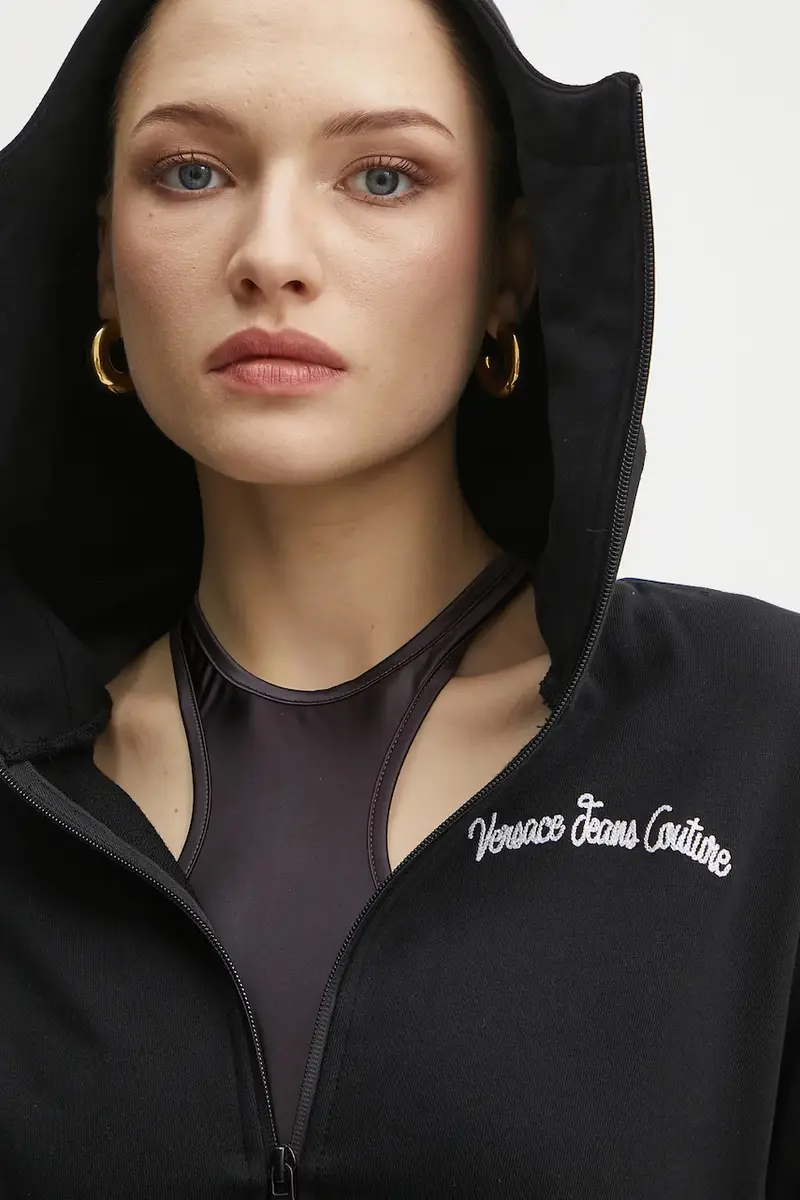 felpa in cotone donna colore nero con cappuccio con applicazione 78HAIC08 CF00C miniatura 5