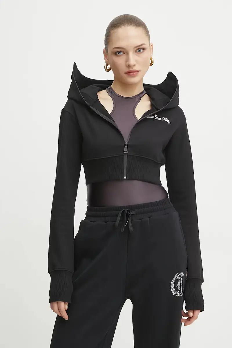 felpa in cotone donna colore nero con cappuccio con applicazione 78HAIC08 CF00C