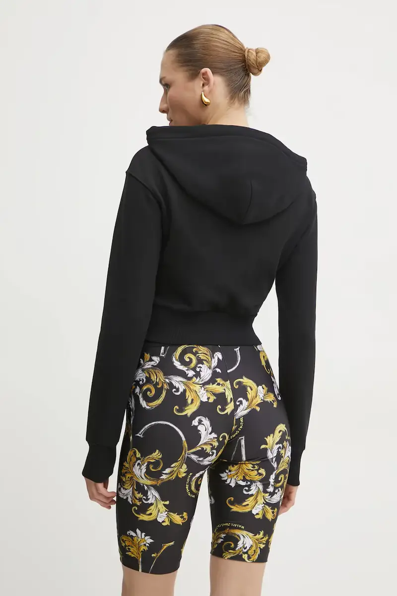 felpa in cotone donna colore nero con cappuccio con applicazione 78HAIE00 CF00E miniatura 3