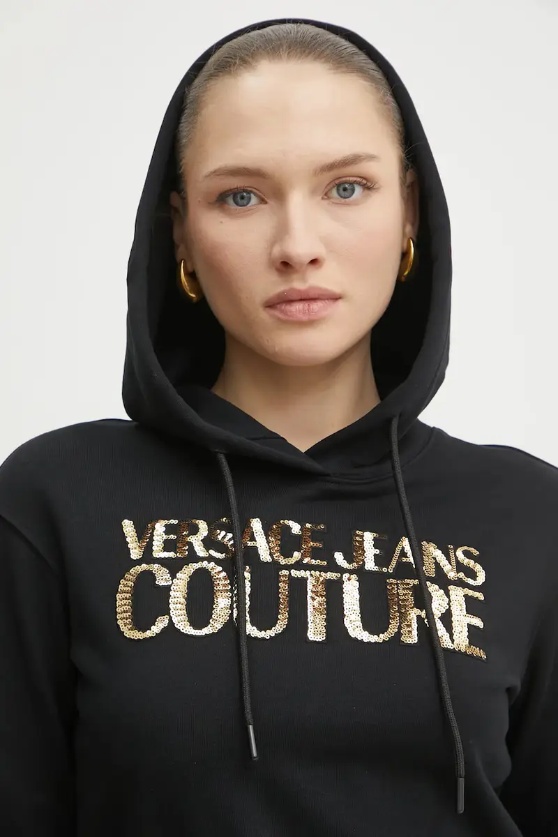 felpa in cotone donna colore nero con cappuccio con applicazione 78HAIE00 CF00E miniatura 4