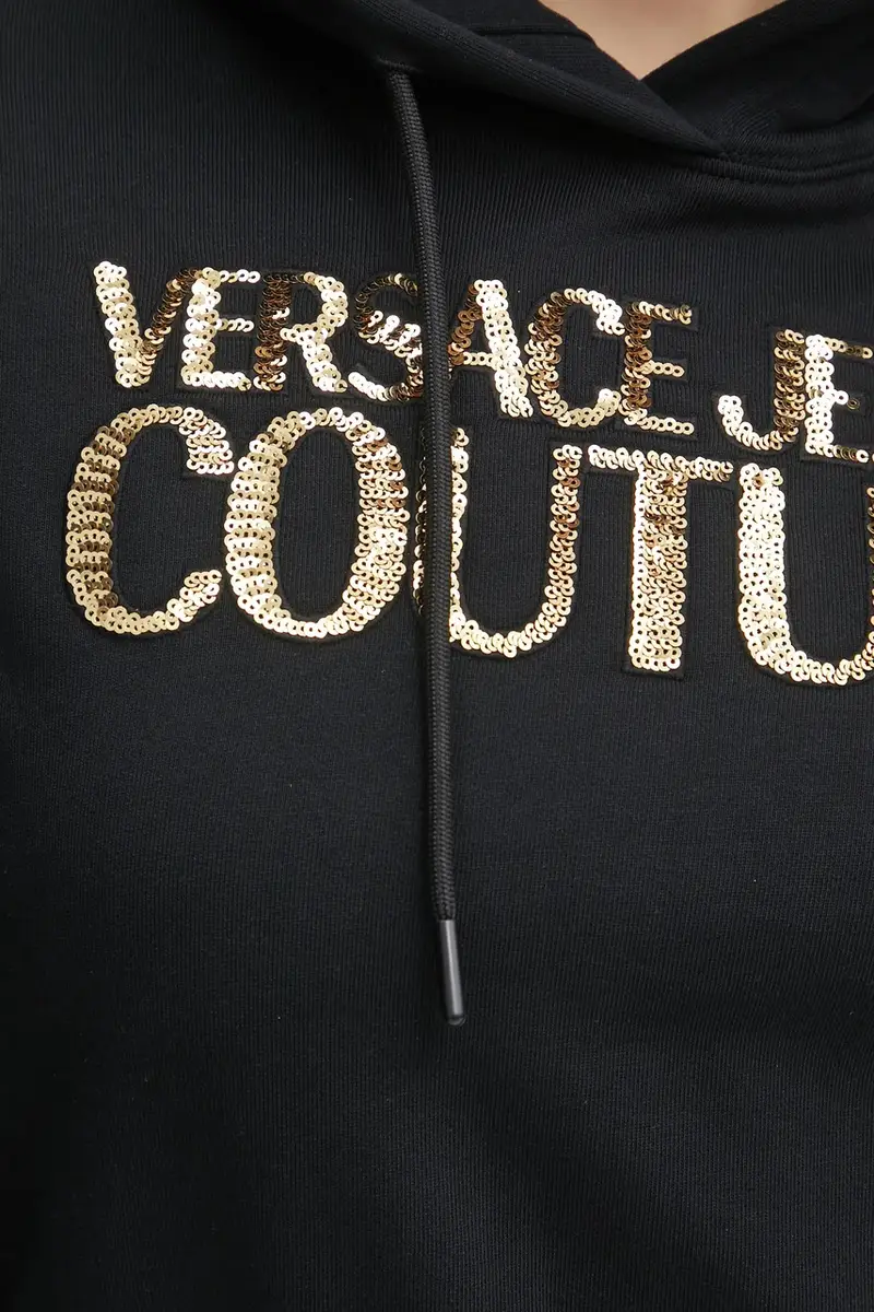 felpa in cotone donna colore nero con cappuccio con applicazione 78HAIE00 CF00E miniatura 5