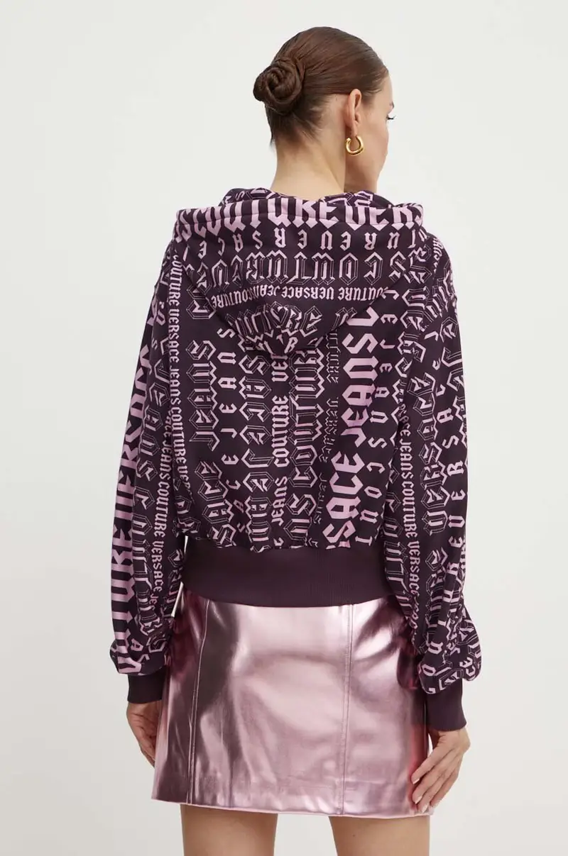 felpa in cotone donna colore violetto con cappuccio 77HAI314 FS172 miniatura 3