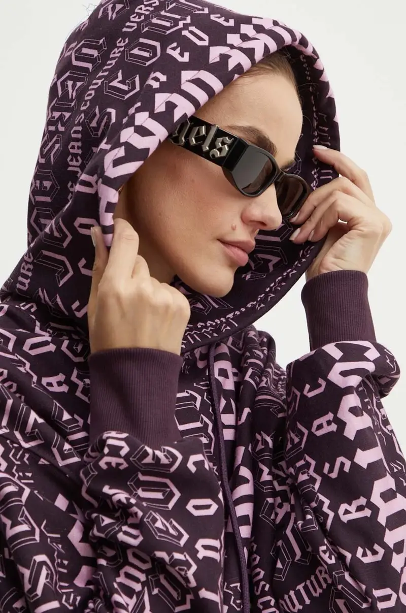 felpa in cotone donna colore violetto con cappuccio 77HAI314 FS172 miniatura 4