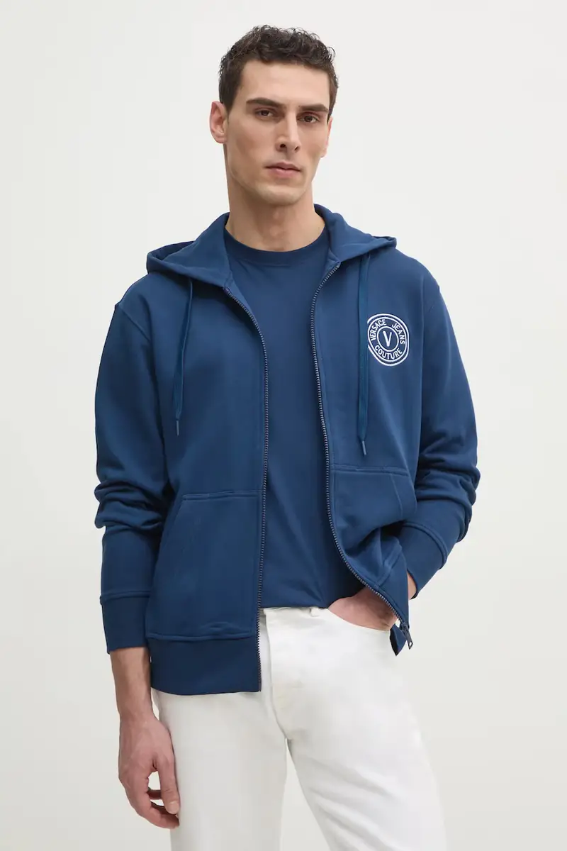 felpa in cotone uomo colore blu navy con cappuccio con applicazione 78GAIT00 CF01T