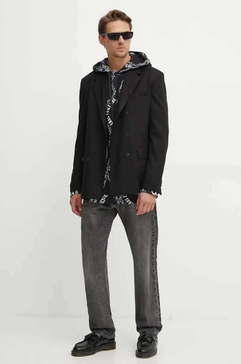 felpa in cotone uomo colore nero con cappuccio 77GAI3L0 FS160 miniatura 2