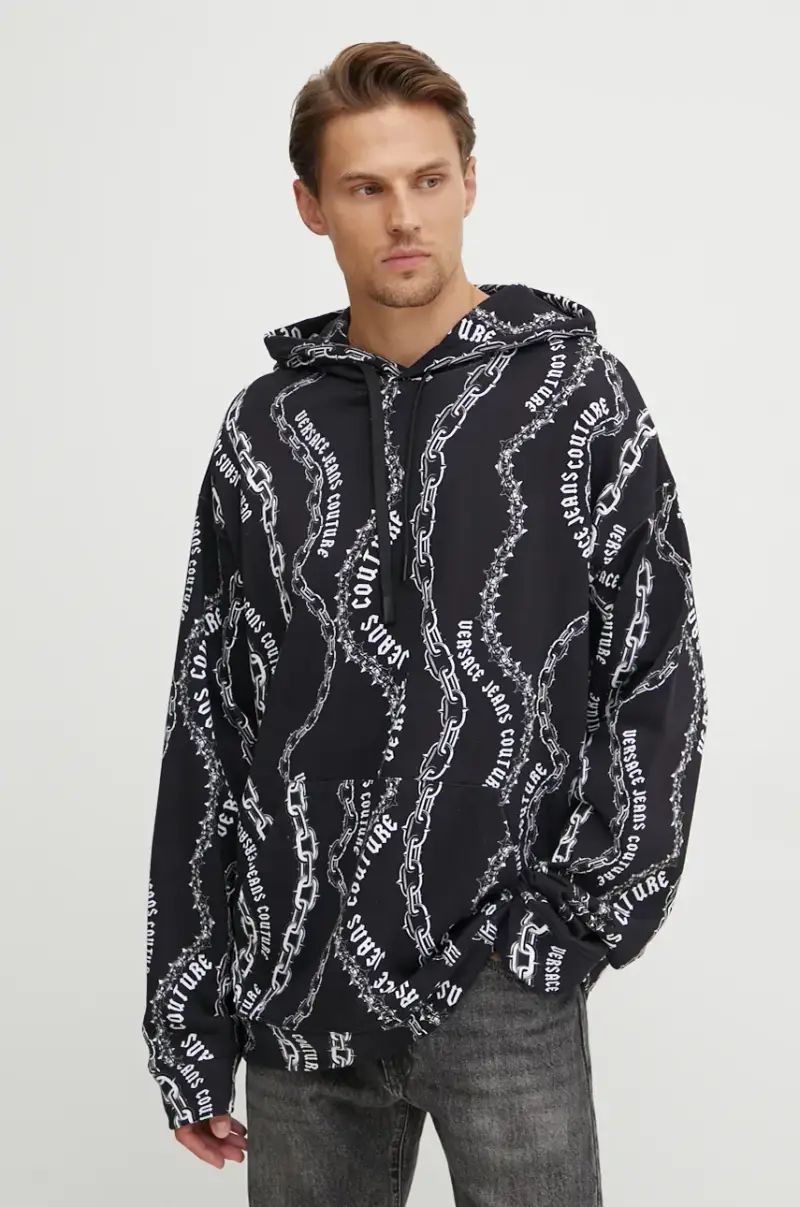 felpa in cotone uomo colore nero con cappuccio 77GAI3L0 FS160