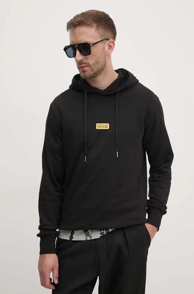 felpa in cotone uomo colore nero con cappuccio con applicazione 77GAIT08 CF00T