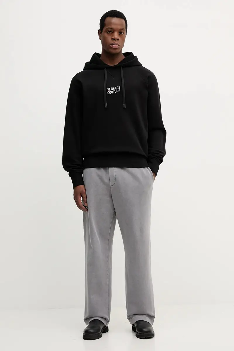 felpa in cotone uomo colore nero con cappuccio con applicazione 79GAIP06 CF06P miniatura 2