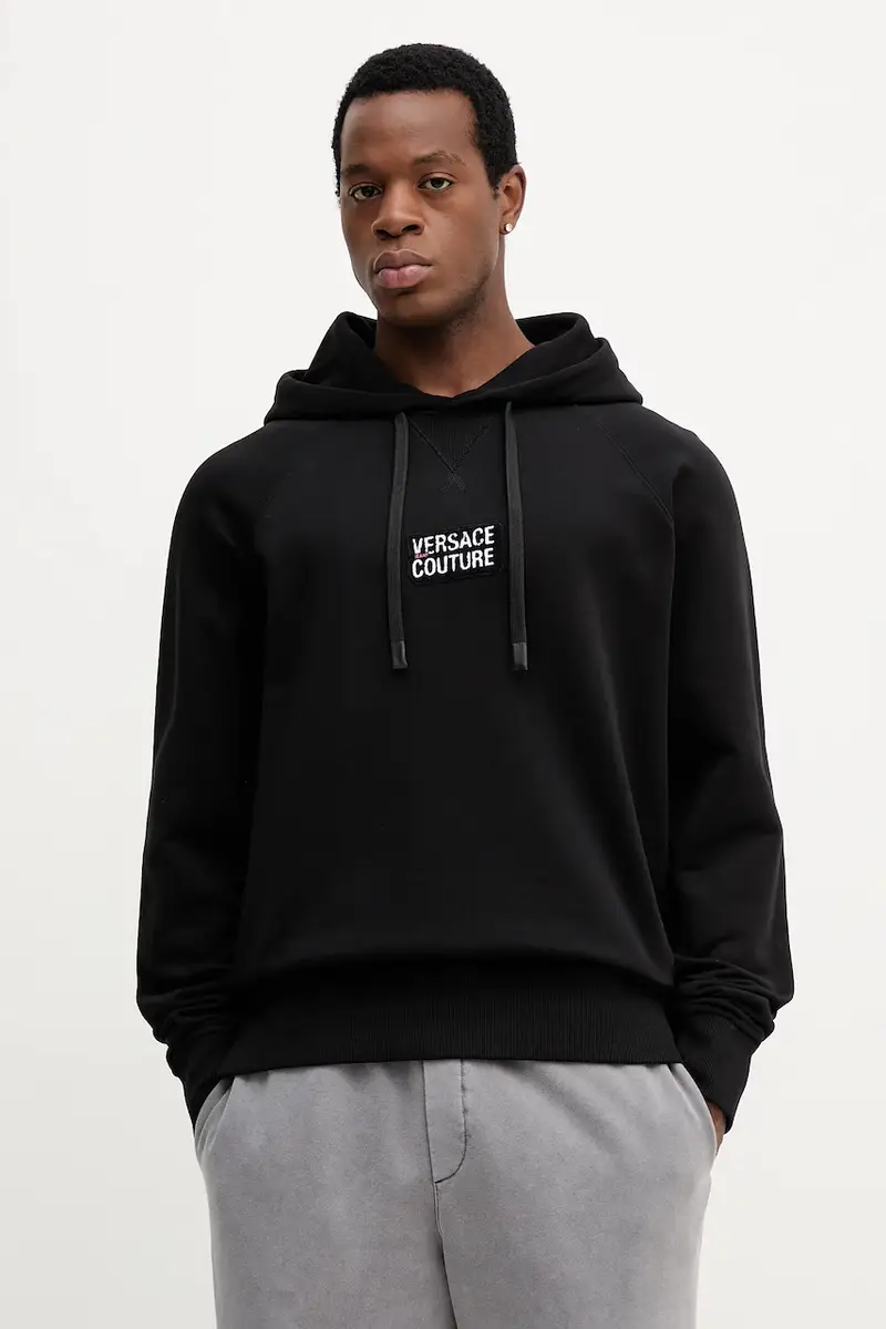 felpa in cotone uomo colore nero con cappuccio con applicazione 79GAIP06 CF06P