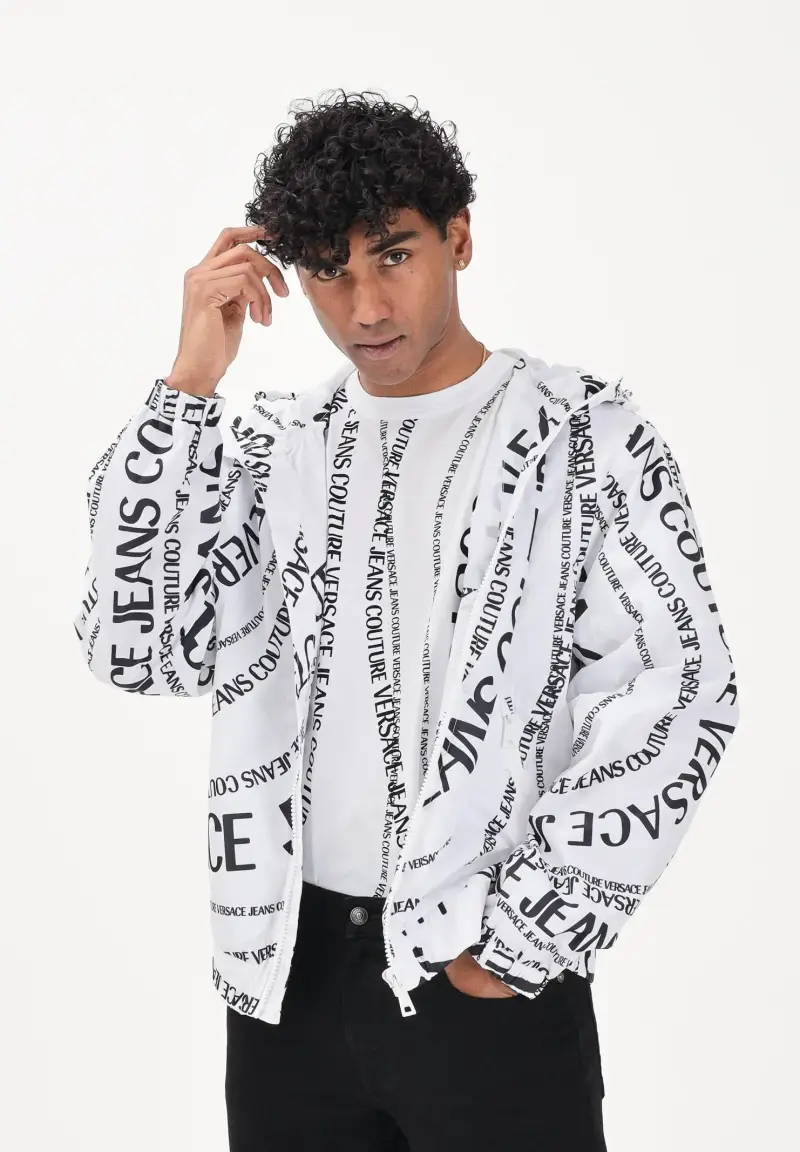 Giacca a vento bianca da uomo con stampa Logomania miniatura 2