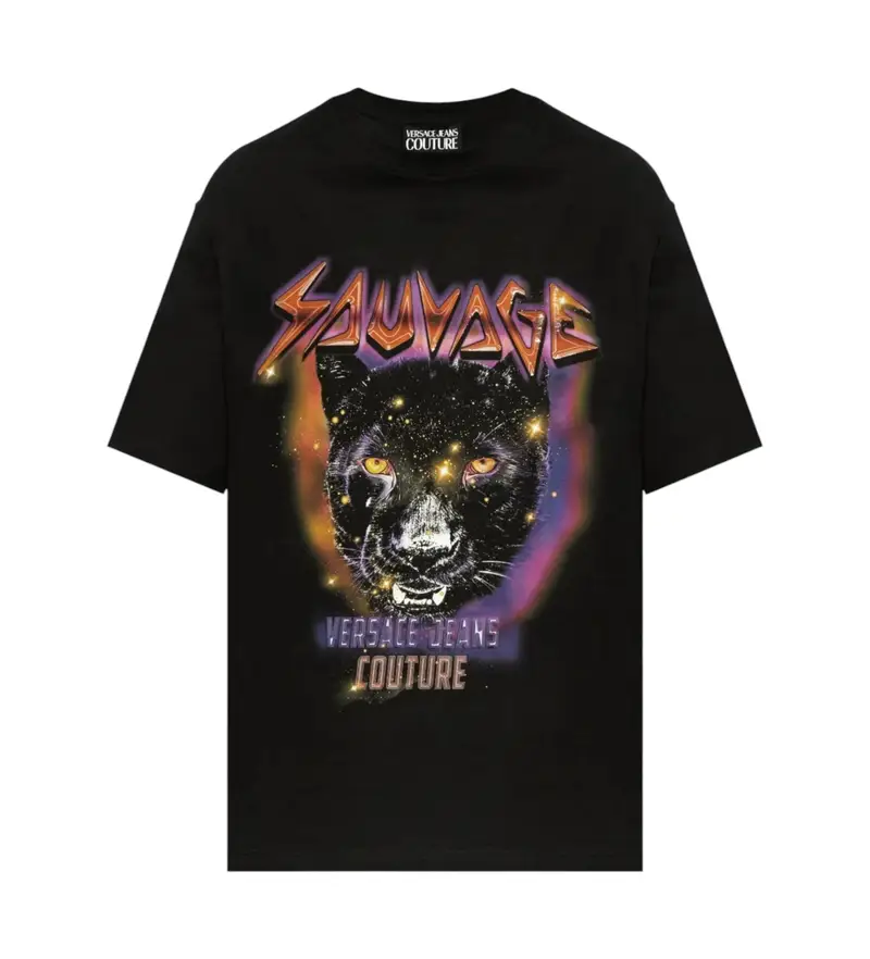 per uomo 78GAHC04-CJ01C Maglietta stampata nera (M), Nero, Casual, Cotone, Manica corta