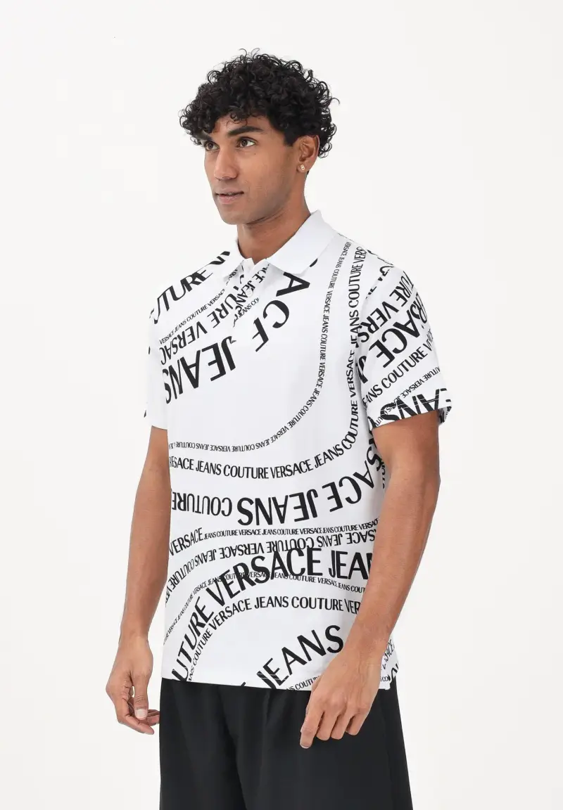 Polo a manica corta bianca da uomo con stampa Logomania