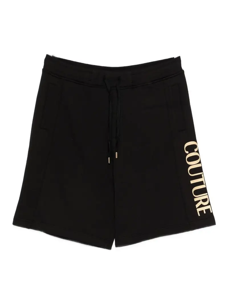 Shorts In Cotone Nero Con Logo Oro