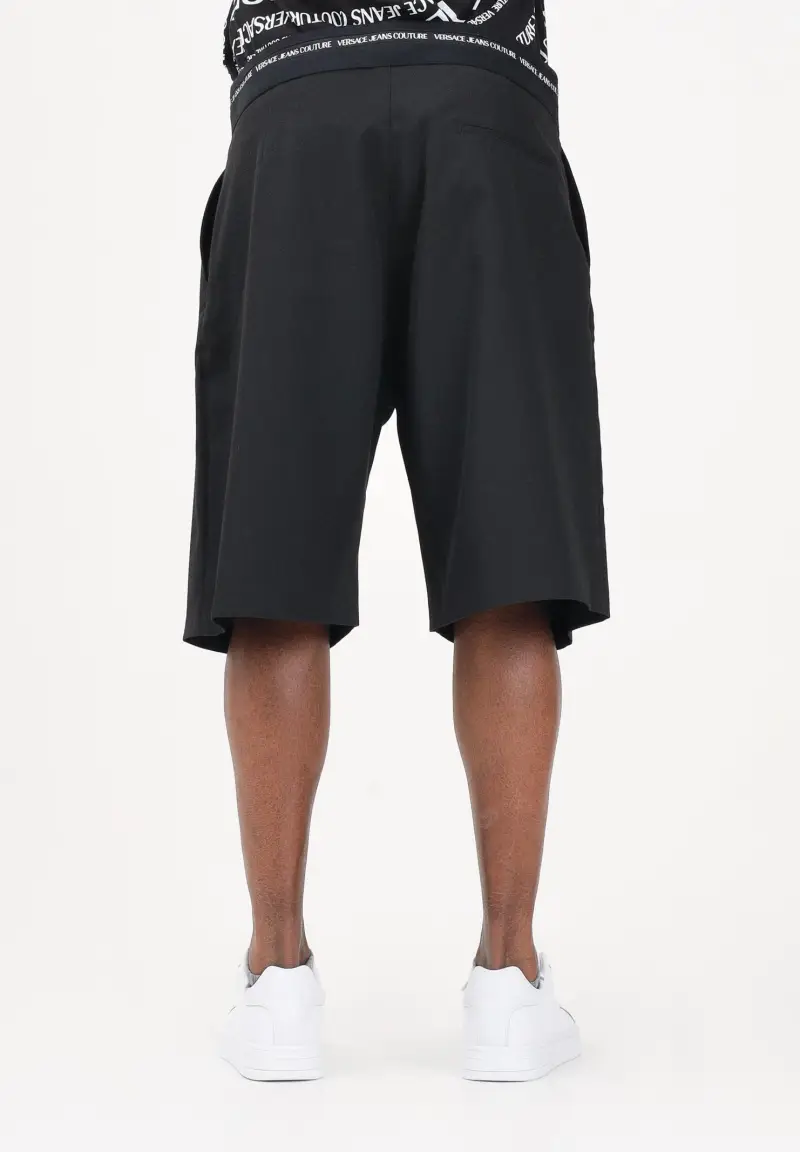 Shorts nero da uomo con punto vita logato miniatura 3