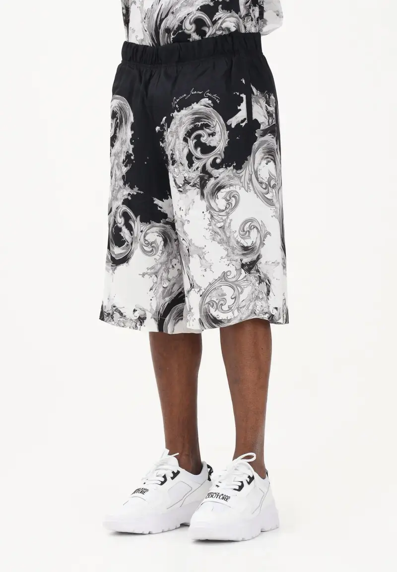 Shorts nero da uomo con stampa Wave Couture