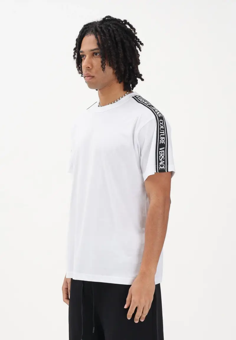 T-shirt a manica corta bianca da uomo con inserti logati