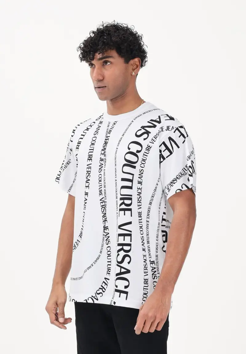 T-shirt a manica corta bianca da uomo con stampa Logomania