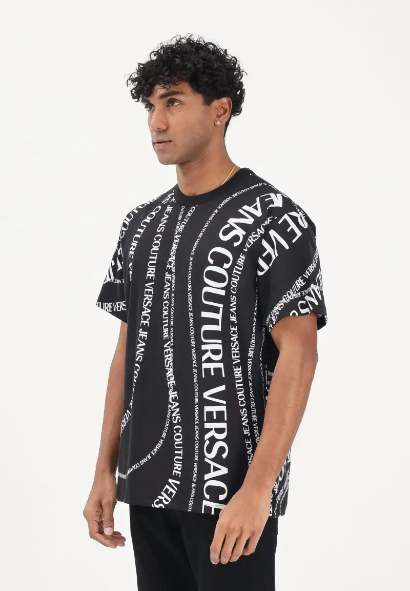 T-shirt a manica corta nera da uomo con stampa Logomania