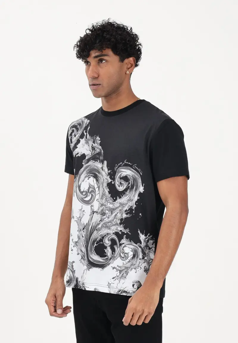 T-shirt a manica corta nera da uomo con stampa Wave Couture