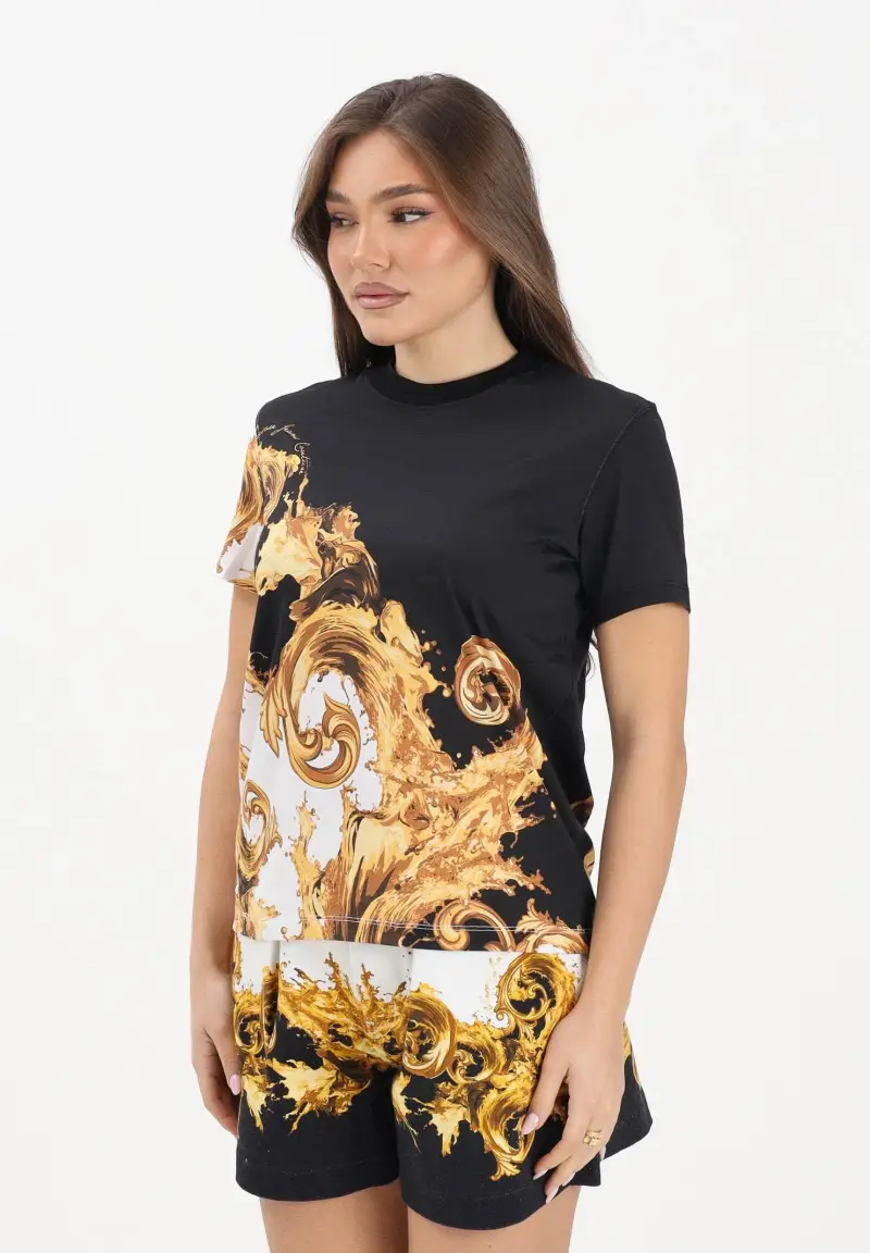 T-shirt a manica corta nera e bianca da donna con stampa Wave Couture