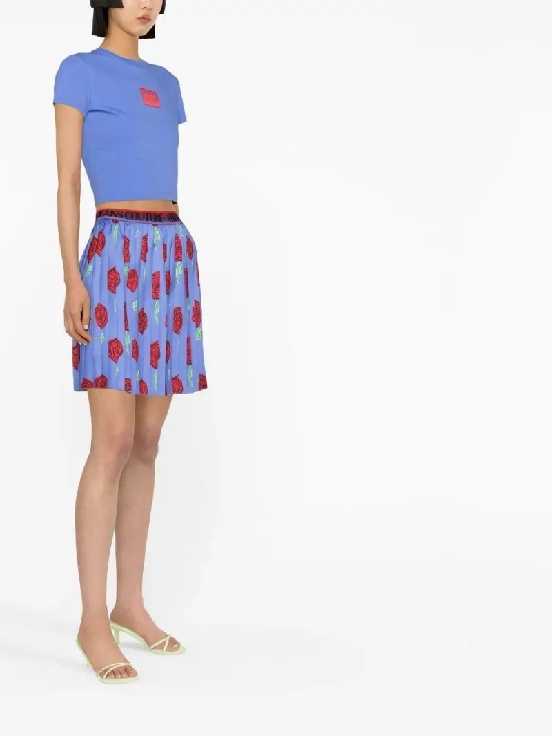 Gonna midi con fantasia rose plissè Viola miniatura 2