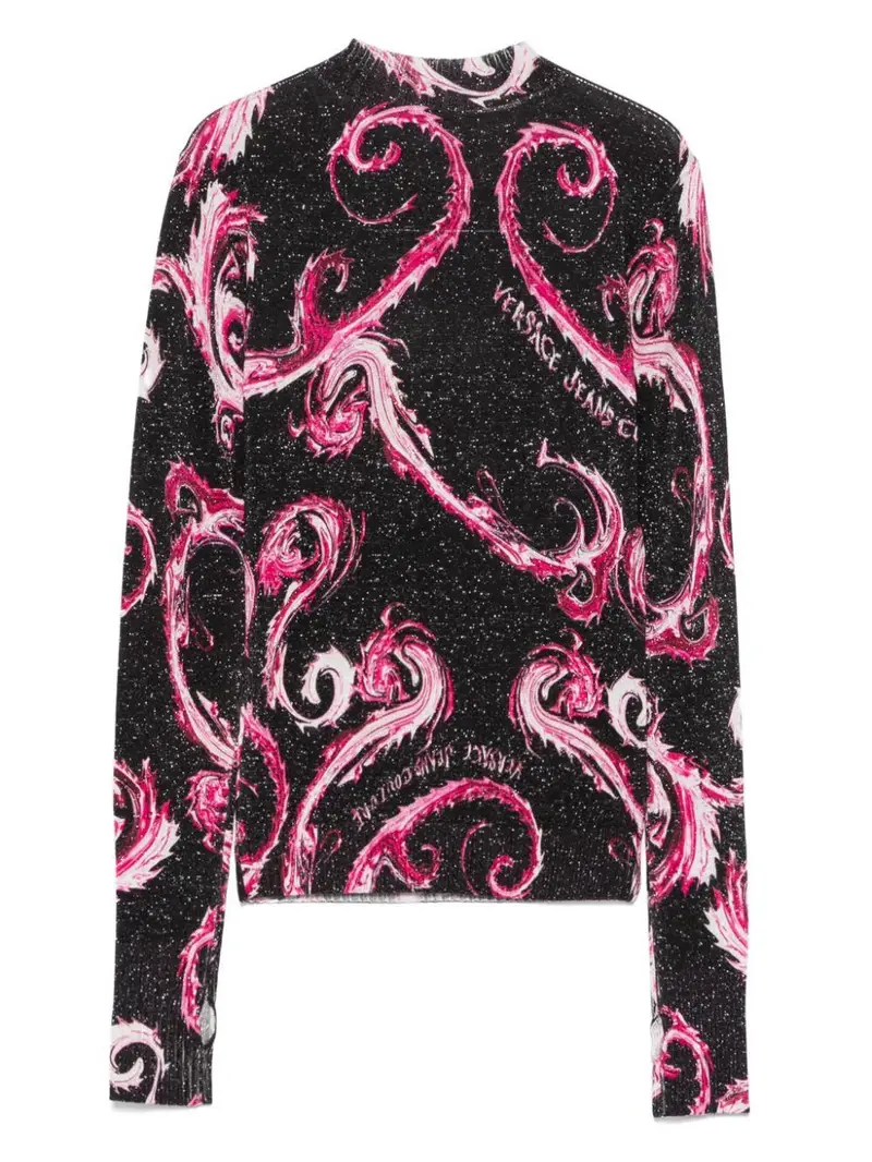 Maglia fantasia barocca lamè nero/rosa miniatura 2