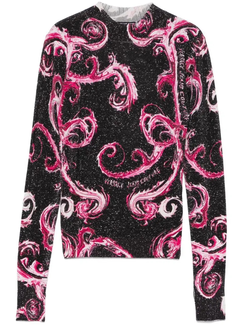 Maglia fantasia barocca lamè nero/rosa