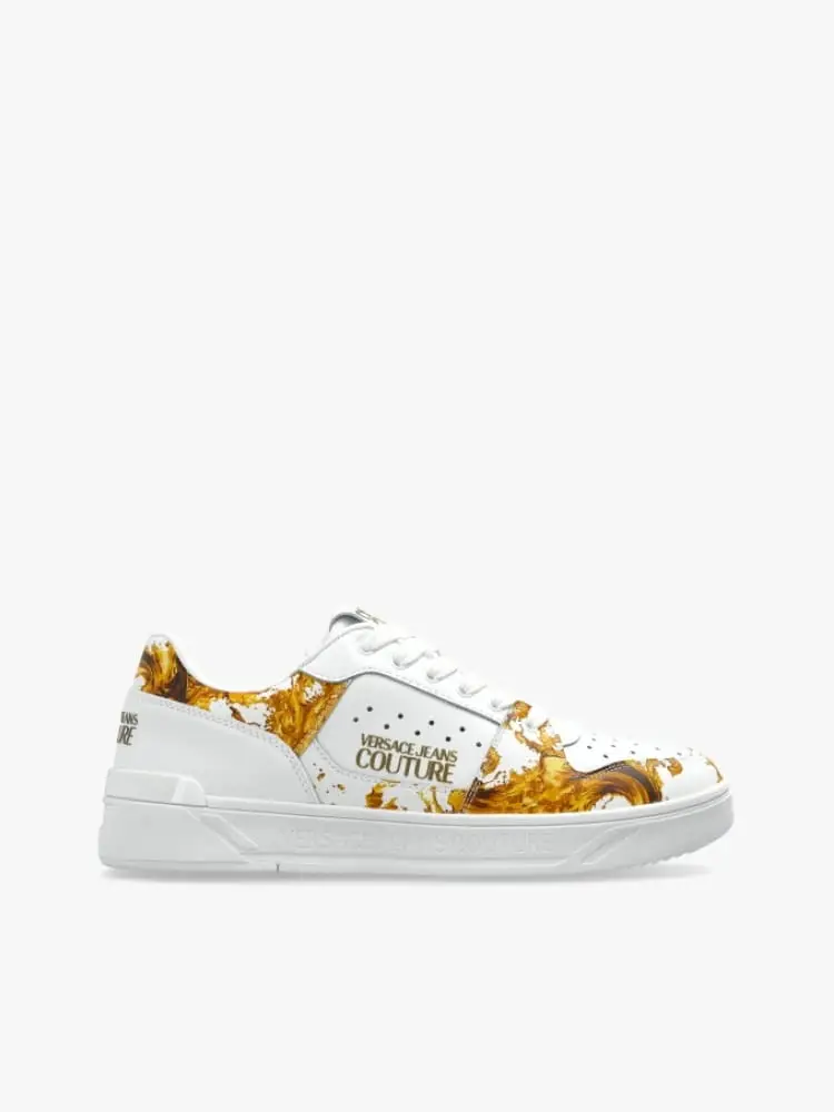 sneakers court in ecopelle bianca stampa barocco oro