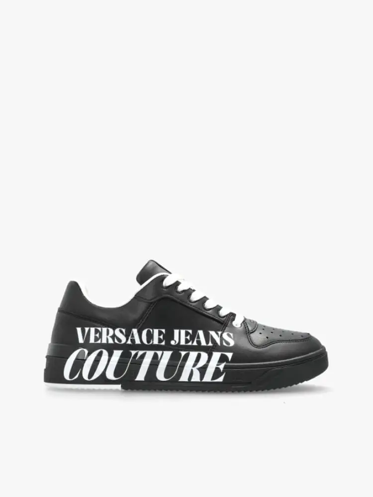 sneakers court in ecopelle nera con logo