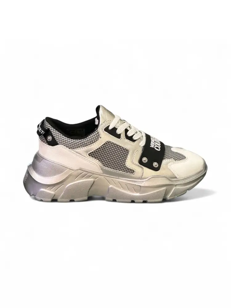 sneakers in ecopelle argentata con maxi suola e logo frontale