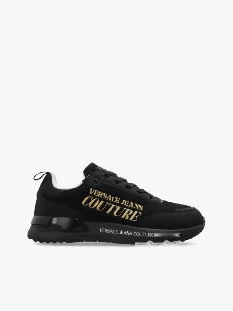 sneakers in tessuto nero con logo oro