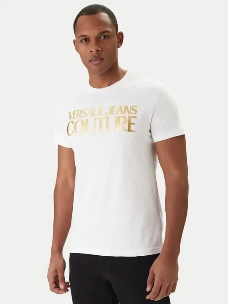 tshirt bianca con logo lettering dorato