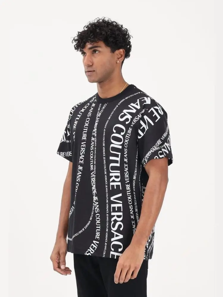 tshirt nera con logo lettering all over