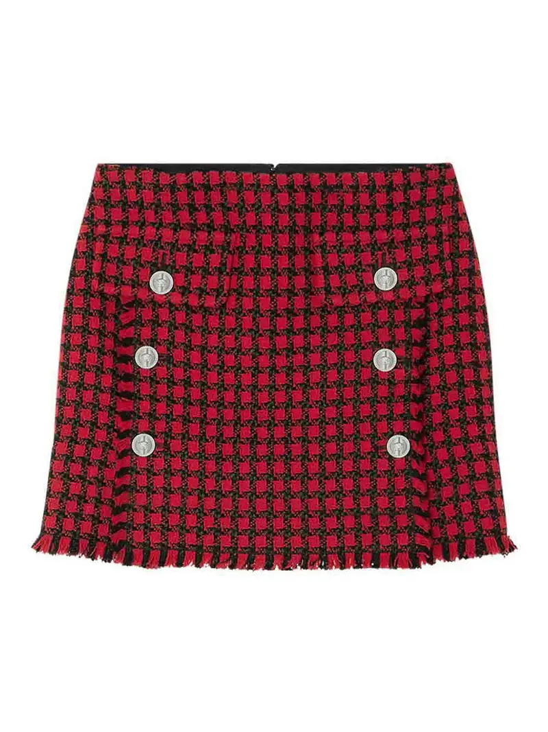 Minigonna con motivo a quadri in tweed Rosso