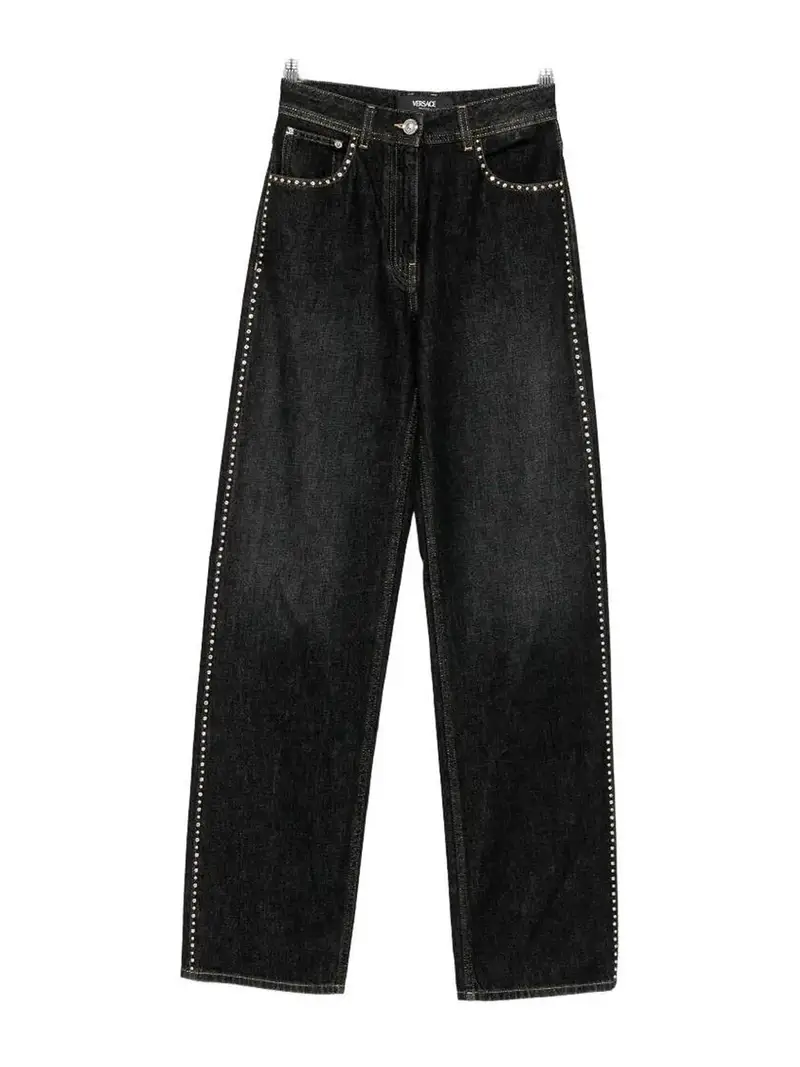 Pantaloni In Denim Con Borchie Nero
