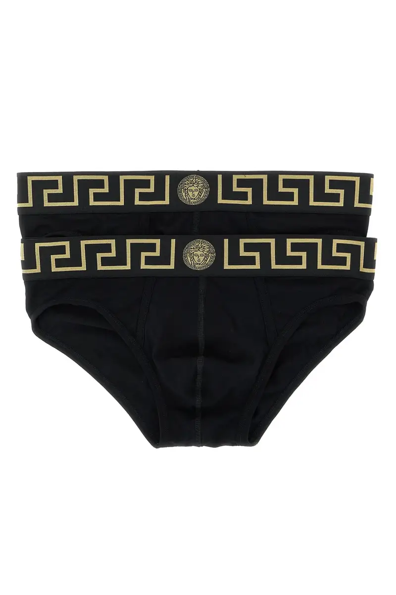Set 2-Pack Slip 'Greca' Nero