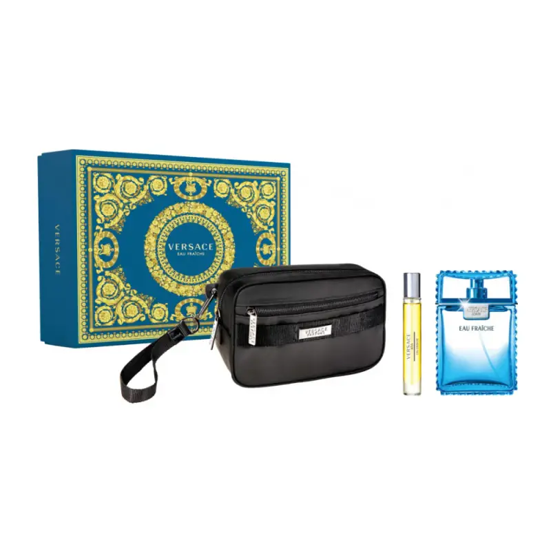 Set Versace Eau Fraiche Eau de Toilette per uomo 100 ml + Eau Fraiche Eau de Toilette per uomo 10 ml + Custodia in tessuto GWP nera