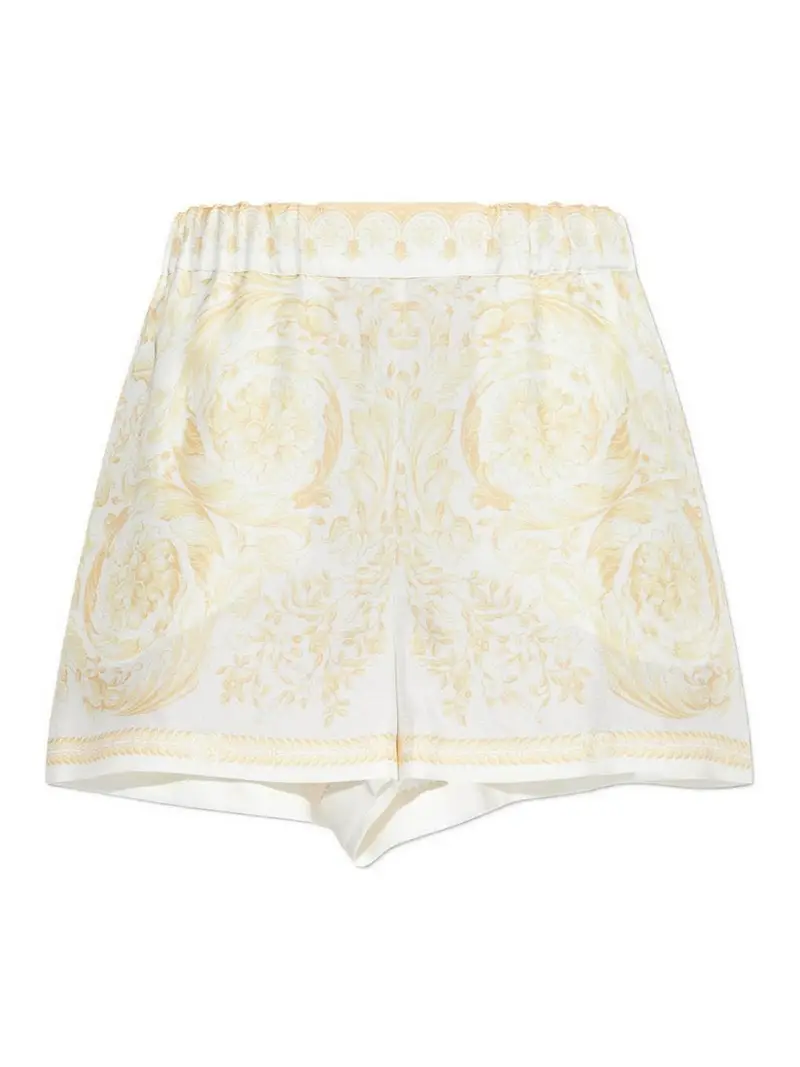 Shorts in seta con stampa Barocco Bianco
