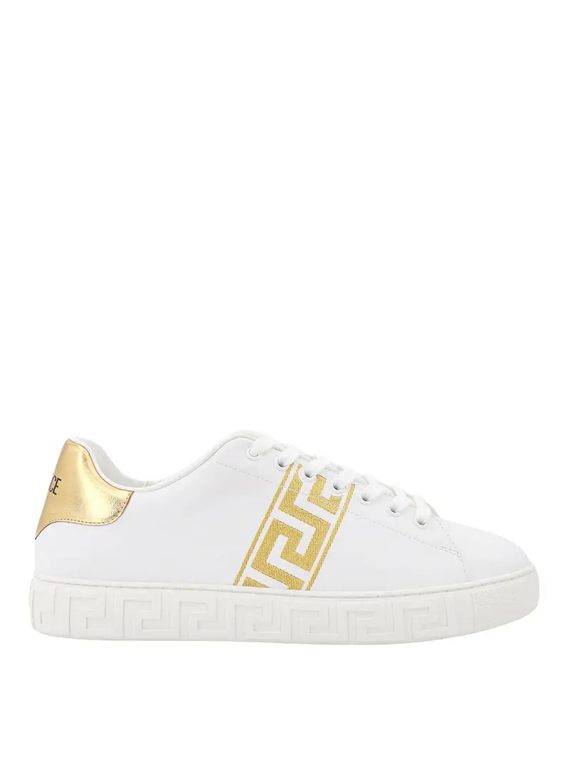 Sneakers in pelle con ricamo La Greca Bianco