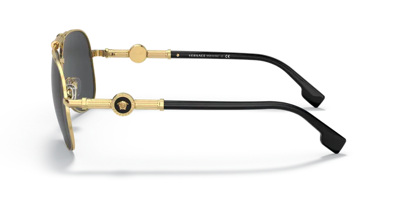 Versace Unisex VE2236 100287 Occhiali da sole Metallo Oro Grigio Pilot Normale miniatura 3