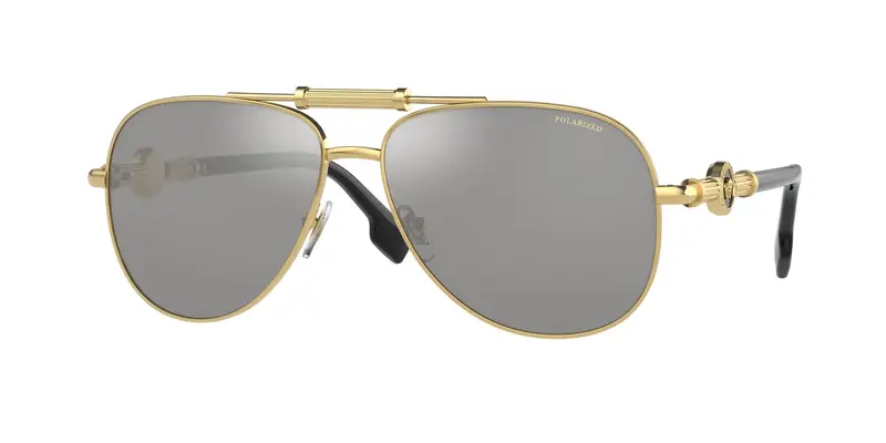 Versace Unisex VE2236  1002Z3 Occhiali da sole Metallo Oro Argento Pilot Polarizzata Specchiato