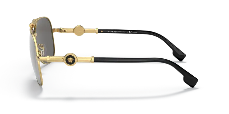 Versace Unisex VE2236 1002Z3 Occhiali da sole Metallo Oro Argento Pilot Polarizzata Specchiato miniatura 3